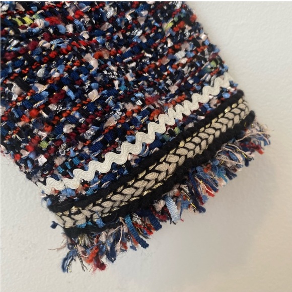 Zara Fancy Tweed Cropped Blazer Jacket Ethnic Embroidery Multicolour Tassels S - Picture 8 of 11